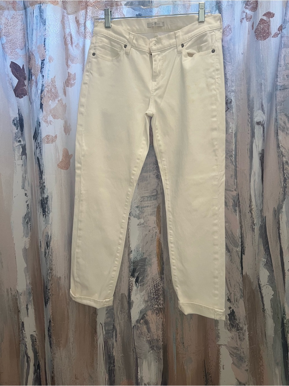 7 For All Mankind Cropped White High-Rise Jeans